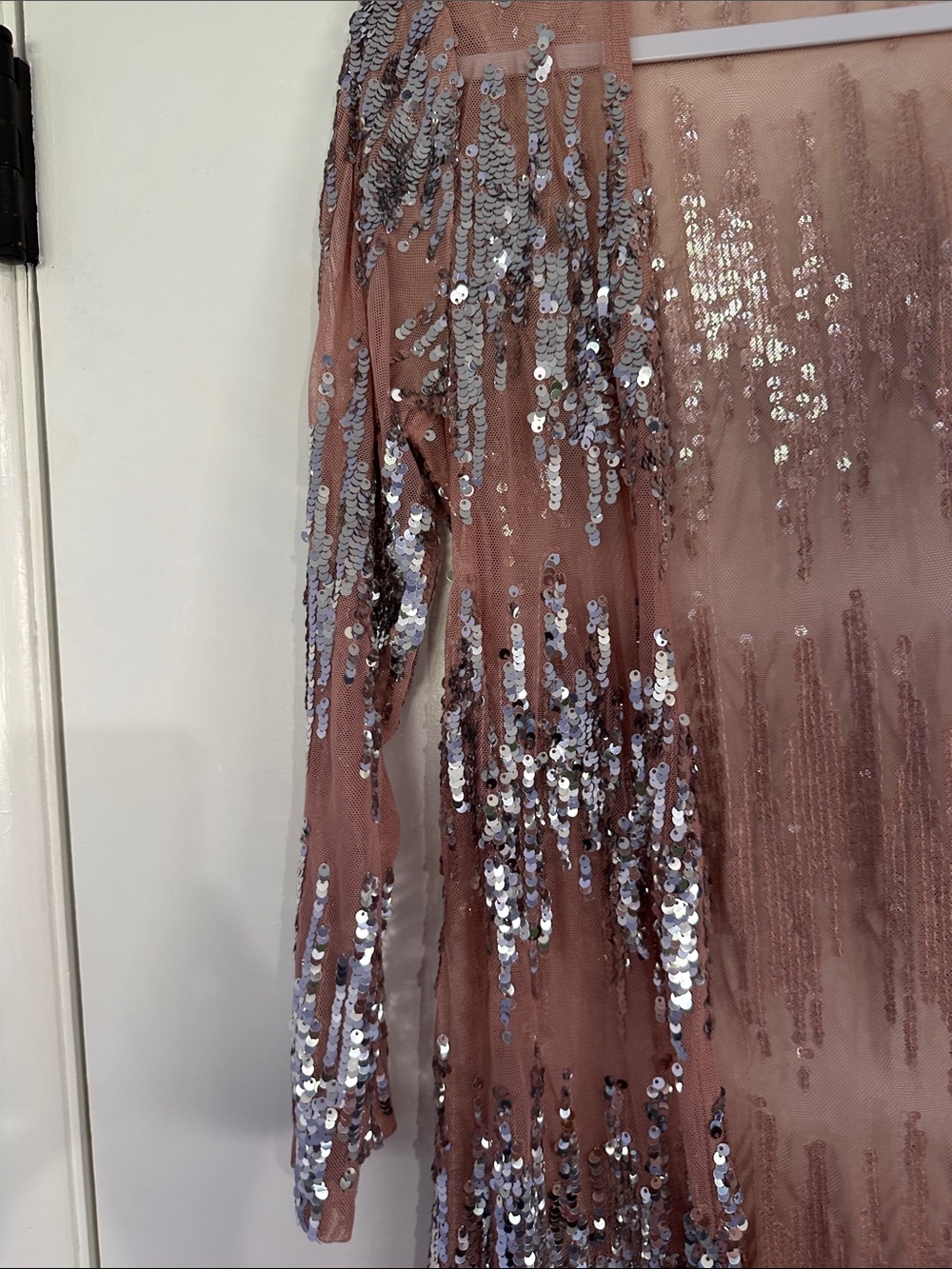 Southern fried chics Sheer Sequin Duster Cardigan in Blush Pink Size XS - Picture 3 of 8